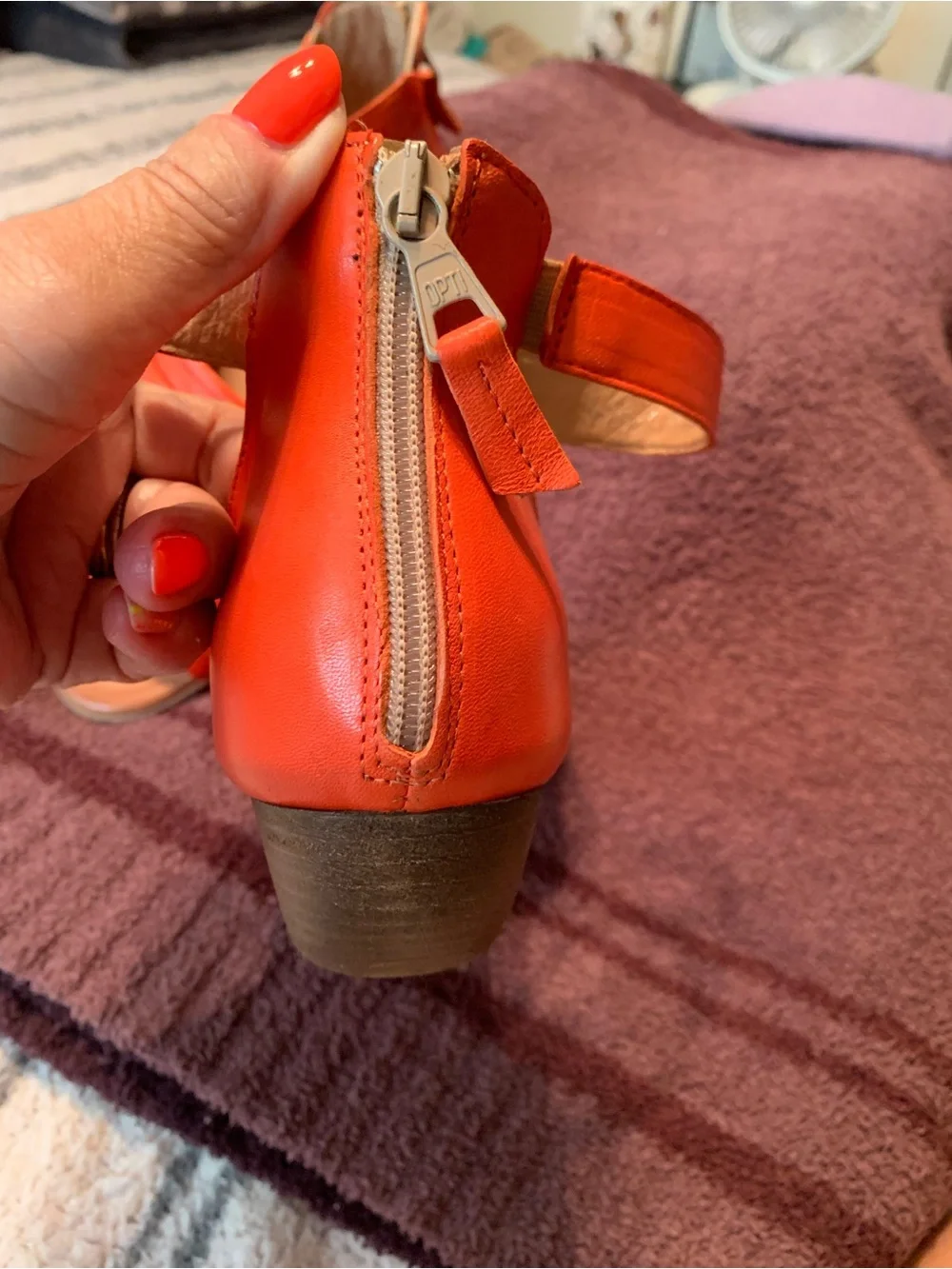 Miz Mooz Bright Orange Draped Ankle-Strap Heels & back zipper